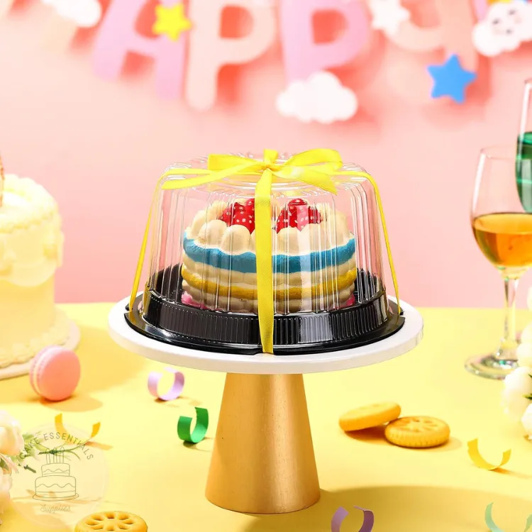 6 inch clear disposable cake container with dome lid, round plastic cake carrier for storing and transporting cakes