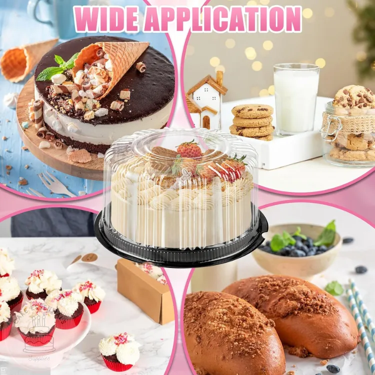 6 inch clear disposable cake container with dome lid, round plastic cake carrier for storing and transporting cakes