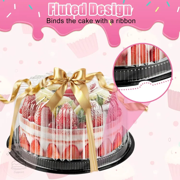 6 inch clear disposable cake container with dome lid, round plastic cake carrier for storing and transporting cakes