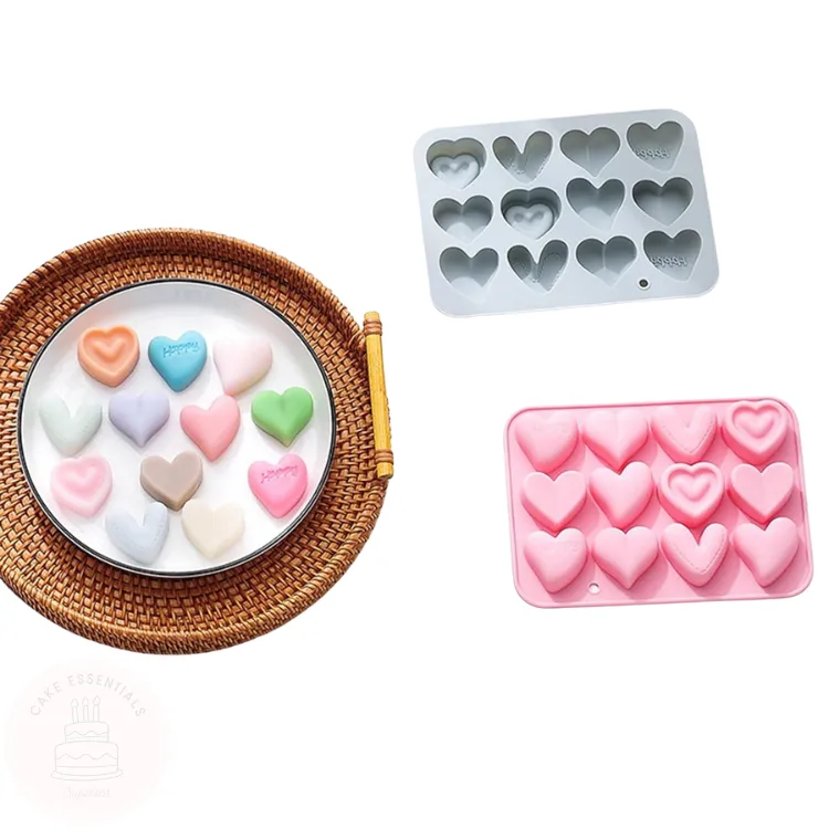 Silicone Heart Molds for Baking – 12 cavity Mould with 6 Heart Shapes for Chocolate, Candy, and Gummies