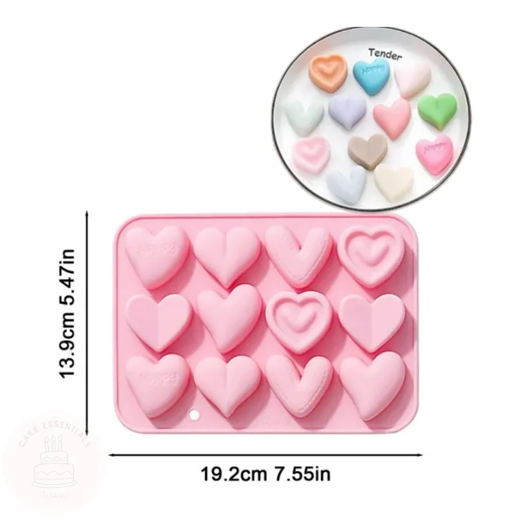 Silicone Heart Molds for Baking – 12 cavity Mould with 6 Heart Shapes for Chocolate, Candy, and Gummies