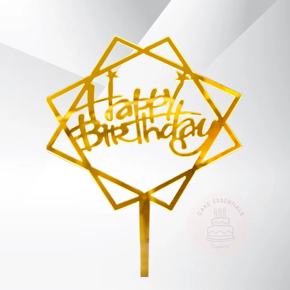 Gold Double Square Acrylic Happy Birthday Cake Toppers with Double Star