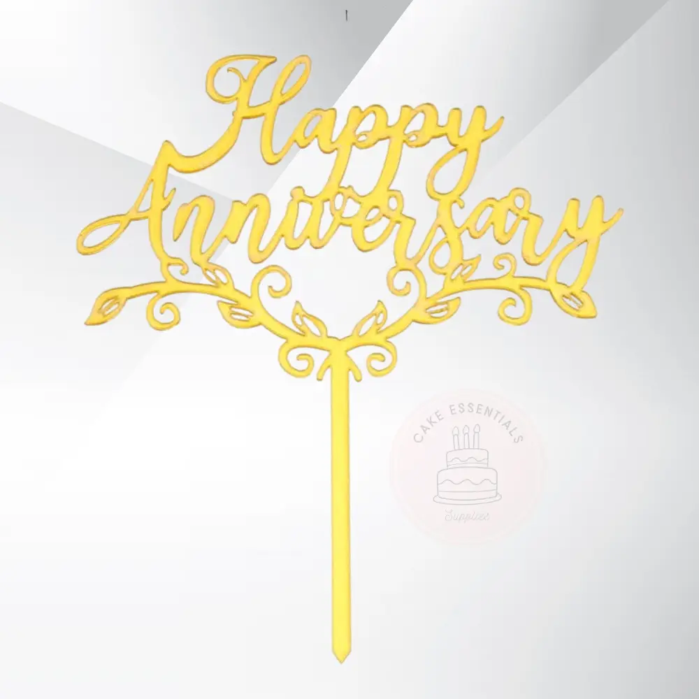 Gold Embroidered Acrylic Happy Anniversary Cake Toppers