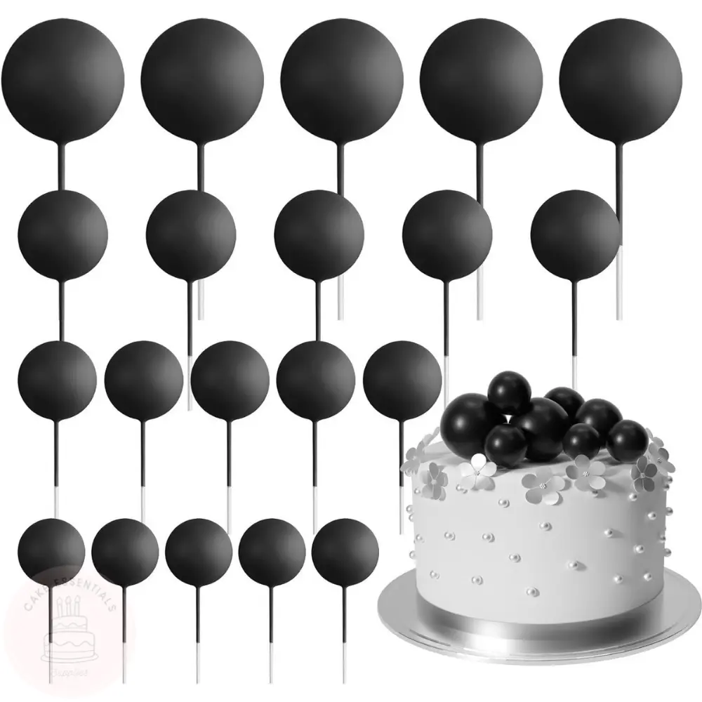 20pc Black Mini Ball Cake Topper Sticks: Decorations for Wedding and Birthday Cakes