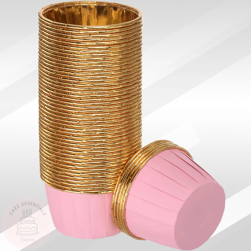 50pcs Pink Gold Cupcake Liners - Aluminum Foil Baking Cups